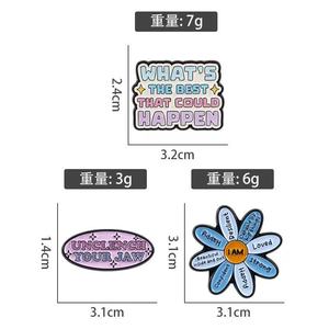 En gros, épingles en métal, broches et badges pour vêtements, mignons, style dessin animé, avec citations motivantes 'Love Yourself' et motifs floraux - Product Image 5
