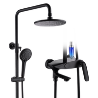 Ensemble de douche noir en acier inoxydable brossé à double poignée, colonne de douche avec jet doux effet pluie, design moderne