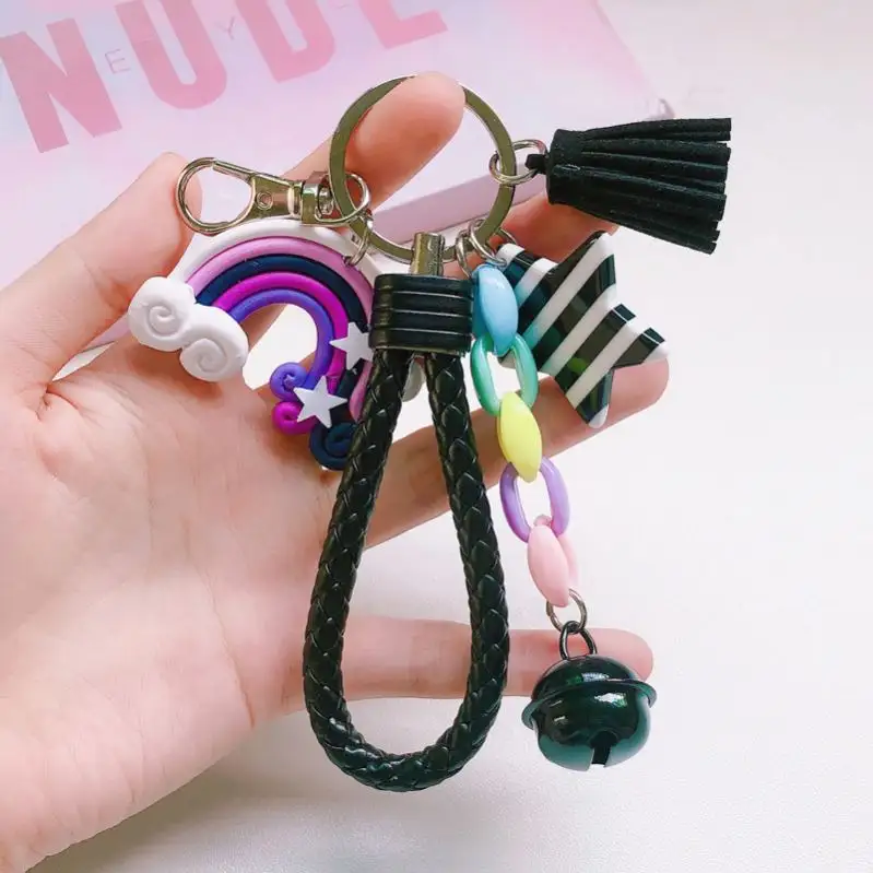 2022 adorabile portachiavi arcobaleno carino portachiavi in gel di silice per le donne Love Star Clouds Bag Charms per auto ciondolo stella arcobaleno portachiavi