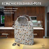 Sacs d'épicerie pliables et réutilisables ECO CHIC, légers, en PE recyclé, imperméables, pliables, motif de dessin animé, fermeture à bouton