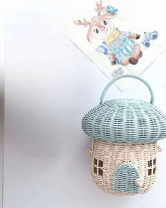 Panier en rotin tressé à la main pour enfants, adorable panier de rangement en forme de maison avec poignée pour le rangement des jouets, décoration de la maison, article en solde - Product Image 6