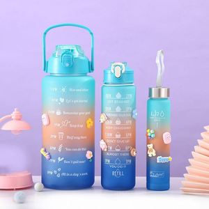 Meilleures ventes 2026, Ensemble de 3 bouteilles de 500 ml, 700 ml et 2000 ml, Bouteille d'eau en plastique motivante avec logo personnalisé - Product Image 4