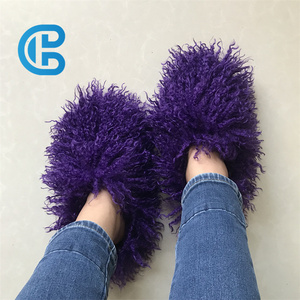 Mode fourrure pantoufle femmes chaussures mongol <span class=keywords><strong>peau</strong></span> de <span class=keywords><strong>mouton</strong></span> diapositives fourrure en peluche maison sandales hiver diapositives pantoufle en gros - Product Image 2