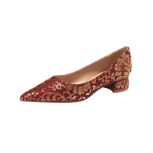 Red Satin Pointed Toe <b>Kitten</b> <b>Heel</b> Bridal <b>Shoes</b> With Rhinestones Comfortable Wedding Party Pumps Slip On Medium <b>Heel</b> 3Cm 5Cm - Product Image 5