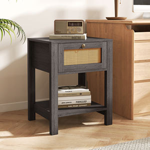 Table de chevet moderne en bois écologique faite à la main avec tiroir, étagère de rangement ouverte, plateau imperméable et bouton en laiton pour appartement et hôtel - Product Image 2