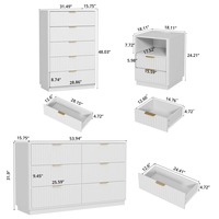 Ensemble de chambre à coucher contemporain moderne à 4 pièces avec commode à 6 tiroirs, commode haute à 5 tiroirs et 2 tables de chevet