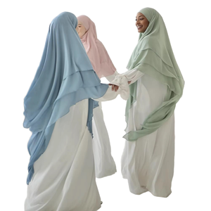Nouveau Khimar 2025 Modeste et Respirant à Nouer au-dessus de la Tête, Niqab Long à 2 Couches en Chiffon Uni, Foulard de Prière pour Femmes Musulmanes en Polyester - Product Image 1