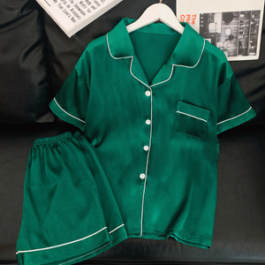 In stile minimalista stile Senior <span class=keywords><strong>verde</strong></span> intellettuale pigiama da <span class=keywords><strong>donna</strong></span> a maniche corte Cardigan estivo abito Casual Casual in seta di ghiaccio - Product Image 5