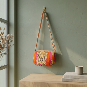 Bolso Bandolera Ligero de Algodón con Estampado Floral Naranja, Suave y Duradero, con Correa Ajustable, Estilo Bohemio para Mujer, Cierre con Cremallera - Product Image 3