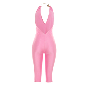 Viviblook D26JP159 Nuevo Mono de Verano para Mujer, Halter Metálico, Escote Profundo en V, Espalda Descubierta, Ajustado, de Una Pieza, para Fiesta - Product Image 6