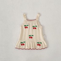 Robe d'été de haute qualité, sans manches, en pur coton, pour nouveau-nés, filles, bébés, robe tricotée avec jacquard cerise