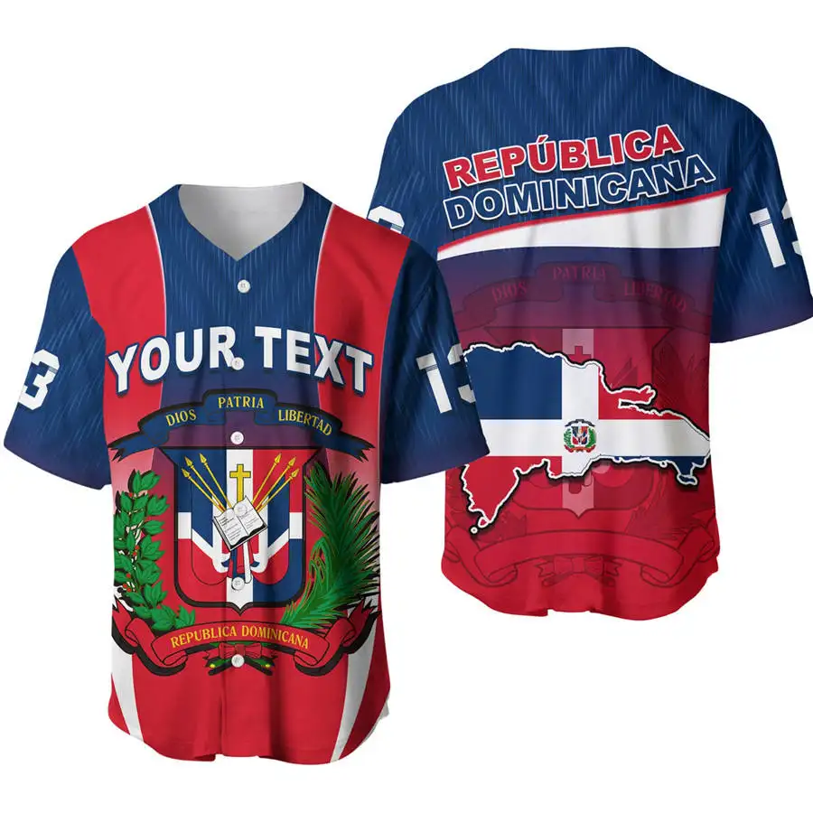 Cheap Wholesale Men's Baseball Jersey Dominican Republic Flag Designer Casual Outdoor Sports Shirt Print On Demand Streetwear