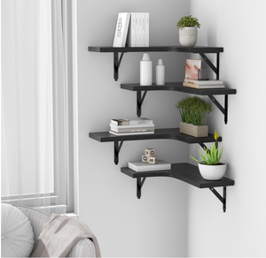 Ensemble de 4 étagères murales <span class=keywords><strong>d</strong></span>'<span class=keywords><strong>angle</strong></span> flottantes, meubles de chambre <span class=keywords><strong>en</strong></span> <span class=keywords><strong>bois</strong></span> rustique, rangement et présentoir pour la <span class=keywords><strong>d</strong></span>écoration intérieure multi-espaces - Product Image 5