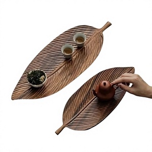 Juego de 2 bandejas y platos de hoja de acacia hechos a mano, último diseño, bandeja y plato de madera para decoración de mesa, suministro para restaurantes - Product Image 1