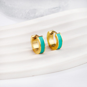 Huggie <b>Earrings</b> Zinc Alloy Geometric Round Women's Fashion <b>Earrings</b> Colorful Simple Design 10mm Diameter - Product Image 3