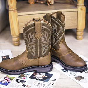<span class=keywords><strong>Bottes</strong></span> de cowboy de style occidental rétro pour hommes semelle extérieure en <span class=keywords><strong>caoutchouc</strong></span> antidérapante <span class=keywords><strong>bottes</strong></span> en cuir véritable chaussures hommes <span class=keywords><strong>bottes</strong></span> du désert à bout carré - Product Image 1