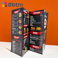 Cartes de menu de restaurant pliées en trois, en carton, sur mesure, avec impression sérigraphique