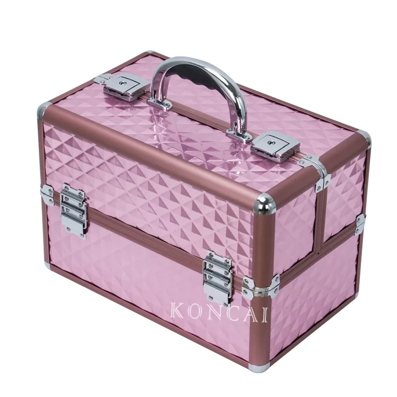 Fama Gecertificeerd Fabriek Rose Roze Grote Capaciteit Beauty Case Vanity Doos Met Handvat KC-MB153A-M