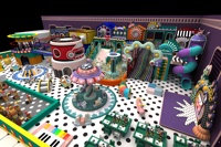 Équipement de terrain de jeu intérieur pour enfants Enterprise Distributor avec piscine à balles, toboggan, trampoline, bac à sable, carrousel et structure d'escalade