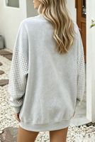 Sweat-shirt ample à col rond pour femme, à manches longues, motif carreaux vichy color block, coupe tunique, broderie personnalisée