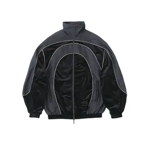 겨울 사용자 정의 빈티지 남성 지퍼 패치 워크 블랙 소프트 벨벳 패치 의류 제조 업체 사용자 정의 남성 재킷