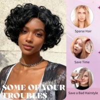 Nouvelle Arrivée Perruque Courte Bouclée Noire Naturelle en Dentelle, Boucles Volumineuses Durables, Confortable à Porter, Perruque Synthétique pour Femmes et Filles, Vente en Gros