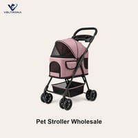 Poussette pliable pour animaux de compagnie avec poignée réversible pour petits chiens, poussette 4 roues avec auvent et porte-gobelets, poussette de voyage