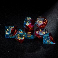 Ensemble de dés DND à noyau liquide rouge et bleu galaxie, 7 pièces, dés polyédriques en résine à bords tranchants pour les jeux de rôle sur table Dungeons & Dragons