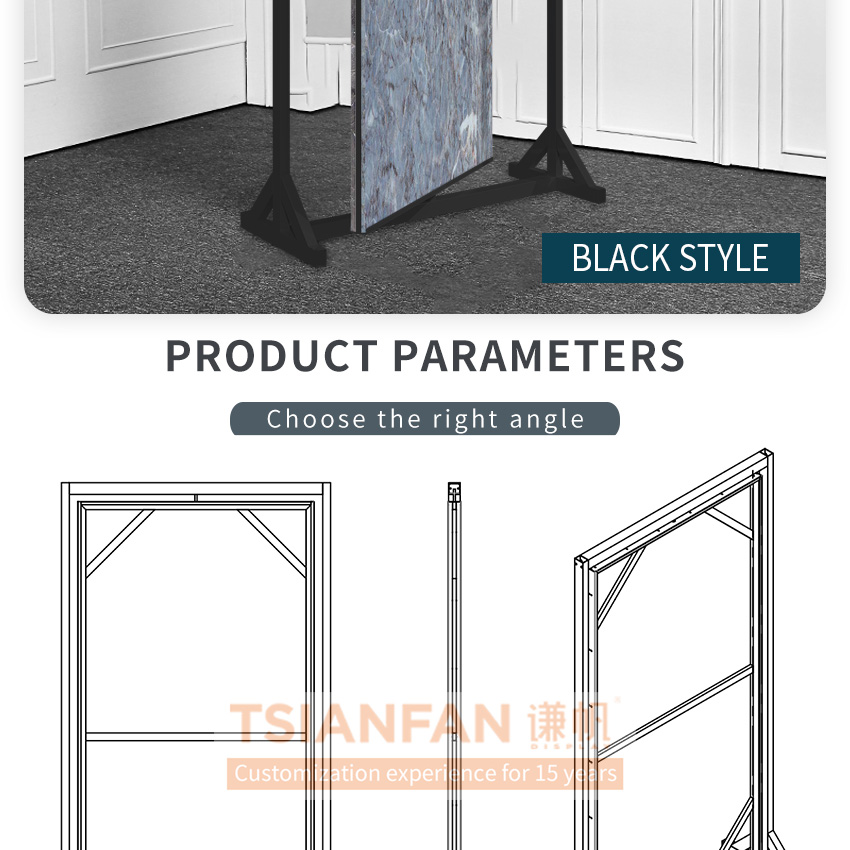 Tsianfan Metal Large Porcelain Floor Tile Stand Showroom Sample Granite Sintered Stone Slab Panel Rotating Marble Display Racks