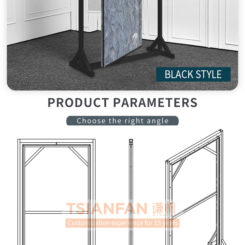 Tsianfan Exhibition Metal Rotatable Sintered Stone Sample Stand Quartz Marble Granite Panel Display Large Slab Tile Display Rack