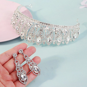 Ensemble de bijoux de mariée LUOXIN avec boucles d'oreilles et couronne en strass, ensemble <span class=keywords><strong>deux</strong></span> pièces pour mariage - Product Image 3
