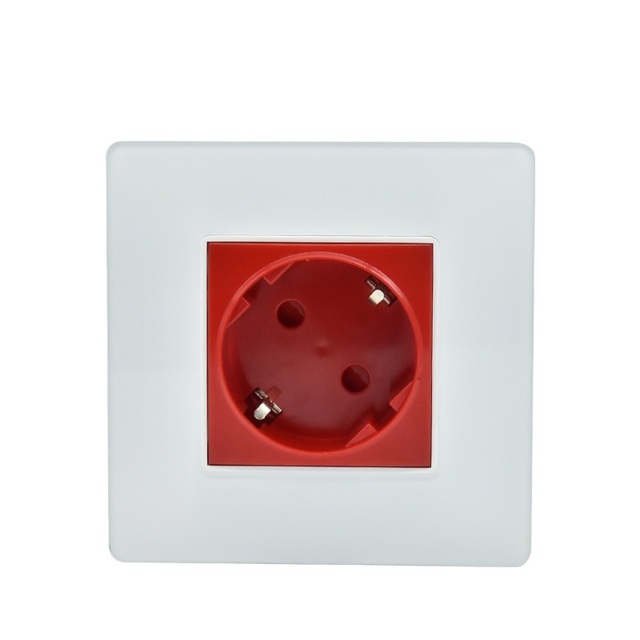 Factory Supply 45*45 German Type Power Socket Modules 250V 16A Single Schuko Socket with Faceplate 86*86 Red Color