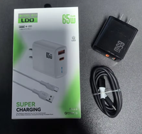 Chargeur rapide pour téléphone portable 65W avec prise EU, type C PD USB, câble USB-C, adaptateur secteur USB-C à charge rapide 65W