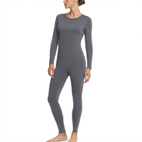 Ensemble de sous-vêtements thermiques pour femmes, coupe ajustée, doublure polaire, écologique, épais, gris, caleçon long, couche de base hiver, 2 pièces, pour le froid