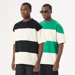 Высококачественная Тяжелая Хлопковая полосатая футболка на заказ, Мужская одежда, футболки контрастных цветов в стиле пэчворк