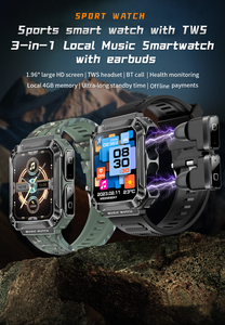 Montre connectée TWS 2-en-1 pour sport en extérieur avec 4 Go de mémoire et écouteurs intégrés, batterie 400 mAh, appels, étanche IP67, modèle T93 - Product Image 4