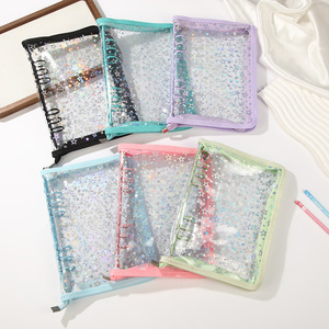 <b>A5</b> Transparent 6-Ring Holographic-Star-Glitter Detachable PVC Zipper <b>Binder</b> Notebook for Kpop Photocard Journal DIY Loose Leaf - Product Image 6