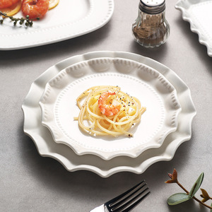 Plato de sopa de cerámica púrpura de Color sólido de nuevo estilo creativo con forma de loto perla borde ondulado ensalada Pasta vajilla para <span class=keywords><strong>restaurante</strong></span> - Product Image 3