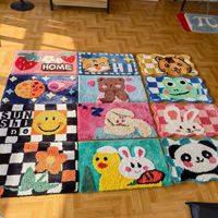 Tapis moderne de haute qualité en forme de lapin, motif dessin animé, style sneaker, avec logo, style citrouille et détails capitonnés