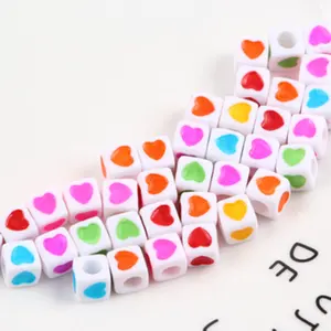 Acrylic Square Love Print Beads 6mm Couple Bracelet Making Materials White Pink Plastic Loose Valentine's Day gift Making