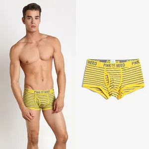 Pasokan langsung dari pabrik pakaian dalam katun pria klasik celana Boxer rajutan garis kuning harga rendah celana dalam pria katun