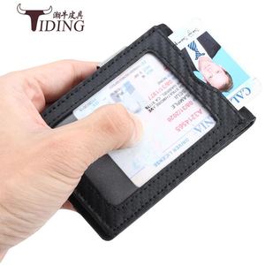 Tiding Trendy Cow Carbon Fiber Card Holder Metal <b>Wallet</b> Genuine Leather Business Card Sleeve For Men - Product Image 2