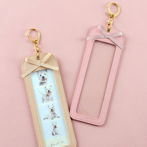 Korean style PU <b>leather</b> pet photo <b>keychain</b>, cute long four-grid DIY photo clip, couple photo pendant - Product Image 3