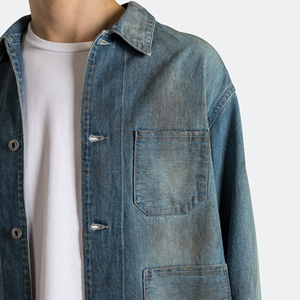 Chaqueta <span class=keywords><strong>de</strong></span> trabajo vintage índigo para hombre, overol <span class=keywords><strong>de</strong></span> mezclilla japonés con tejido a la máquina, corte cropped y holgado, a la moda. - Product Image 4