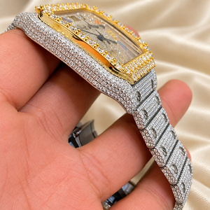 Montre mécanique de luxe carrée à quartz Raj Gems, bracelet en acier inoxydable, verre saphir, lunette en moissanite, cadran analogique, date, unisexe - Product Image 3