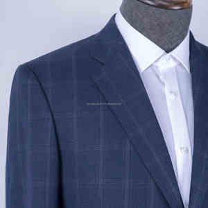 Trajes de hombre oficiales con diseño a cuadros, trajes de hombre azules de 3 piezas, pantalón y <span class=keywords><strong>camisa</strong></span>, <span class=keywords><strong>traje</strong></span> de hombre ajustado de un solo pecho para fiesta de boda - Product Image 2