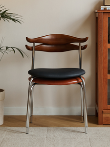 Nordic Modern Home Dining Chair Stackable Solid Wood Backrest Metal Legs Designer <strong>Crocus</strong> Casual Makeup Chair Cafe - Product Image 3