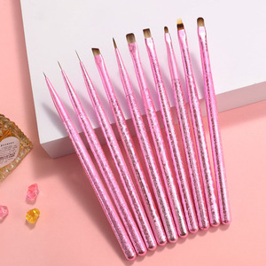 Ensemble de pinceaux à ongles japonais à manche rose, carrés, ronds, plats, multifonctions pour gel UV, pinceaux de précision pour motif fleur de chrysanthème et liner français - Product Image 1