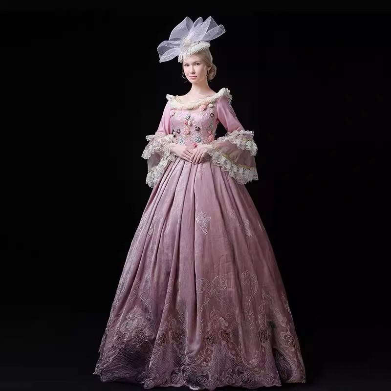 Elegant Pink Floral Renaissance Victorian Party Dress Elegant Pink Floral Renaissance Victorian Party Dress