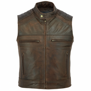 Chalecos de cuero genuino para hombre de High Street Diseño desgastado hecho a mano a prueba de viento y transpirable Reversible para la temporada de invierno - Product Image 1